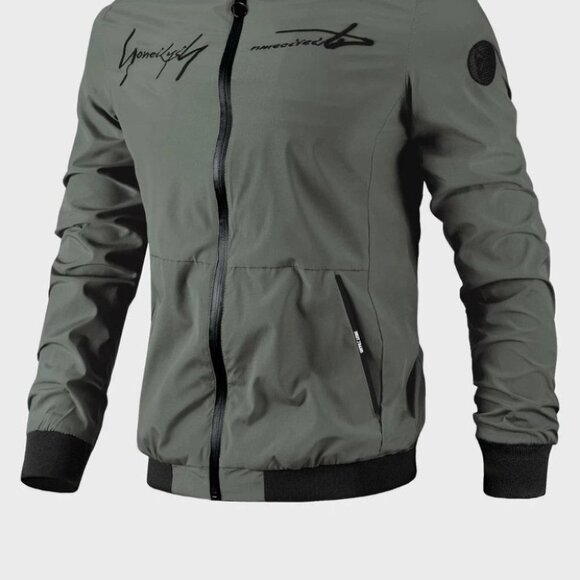 Dark Green Casual Men's Bomber Jacket - Picture 2 of 6